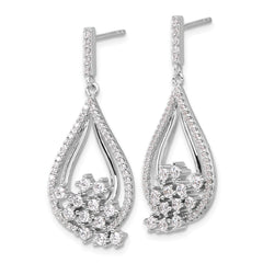 QE16751 Sterling Silver Rhodium-plated Fancy CZ Dangle Earrings