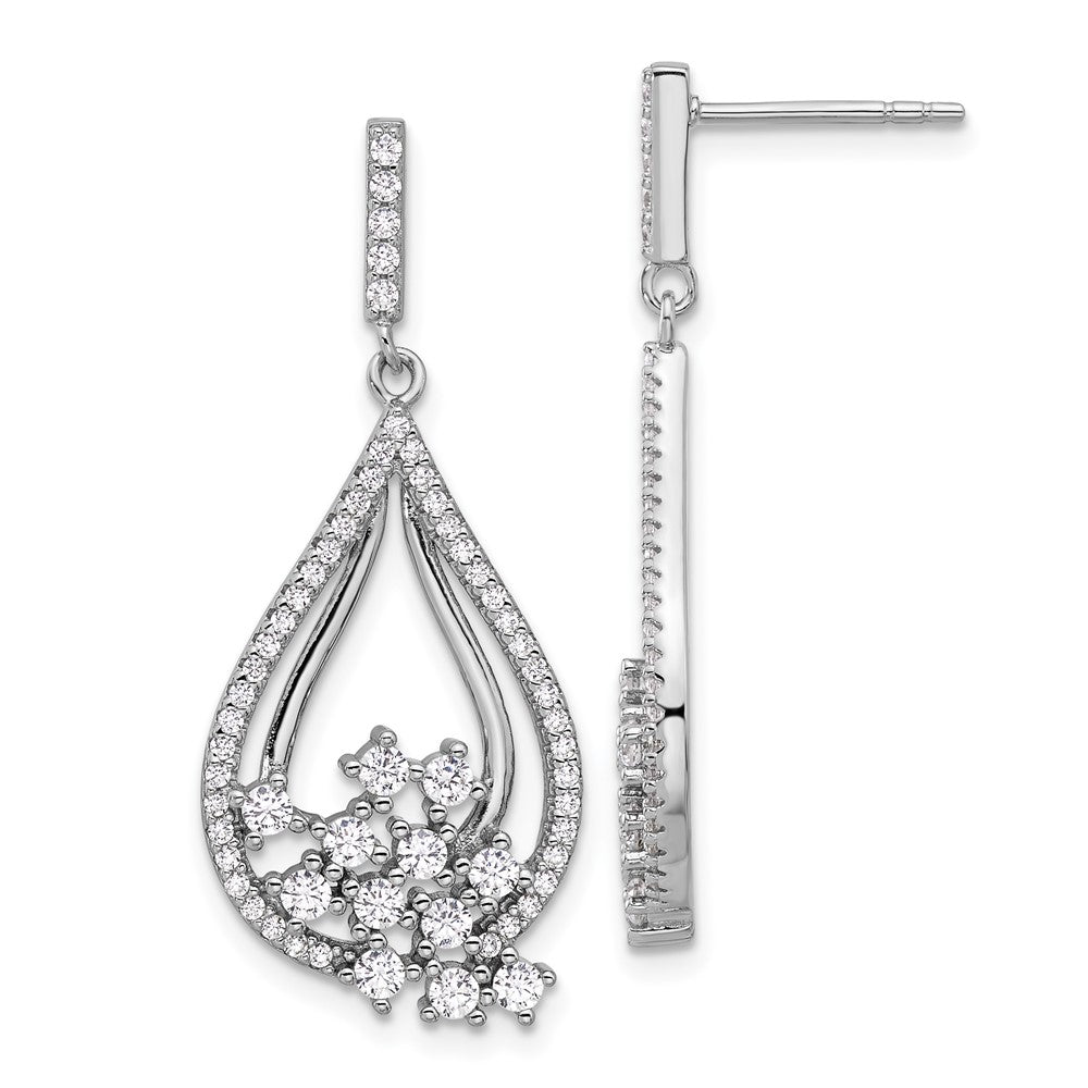 QE16751 Sterling Silver Rhodium-plated Fancy CZ Dangle Earrings