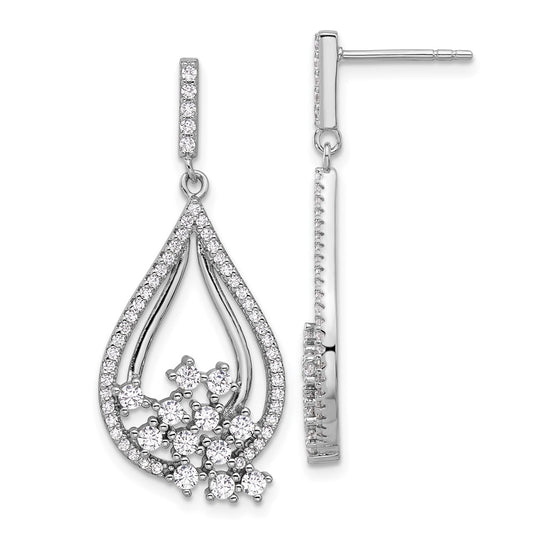 QE16751 Sterling Silver Rhodium-plated Fancy CZ Dangle Earrings