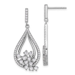 QE16751 Sterling Silver Rhodium-plated Fancy CZ Dangle Earrings