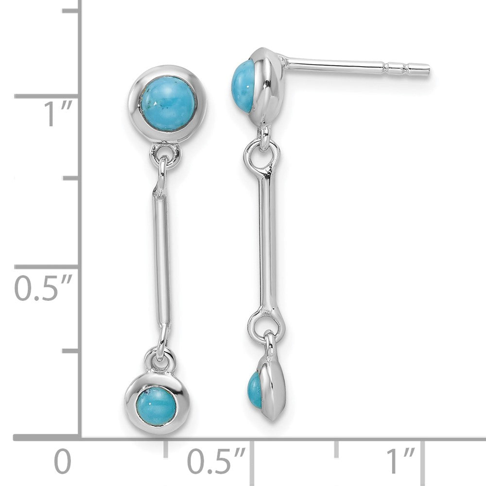 QE16767 Sterling Silver Rhodium-plated Turquoise Drop Dangle Earrings