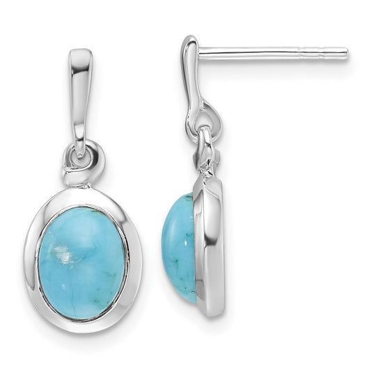 QE16768 Sterling Silver RH-plated Oval Turquoise Drop Post Earrings