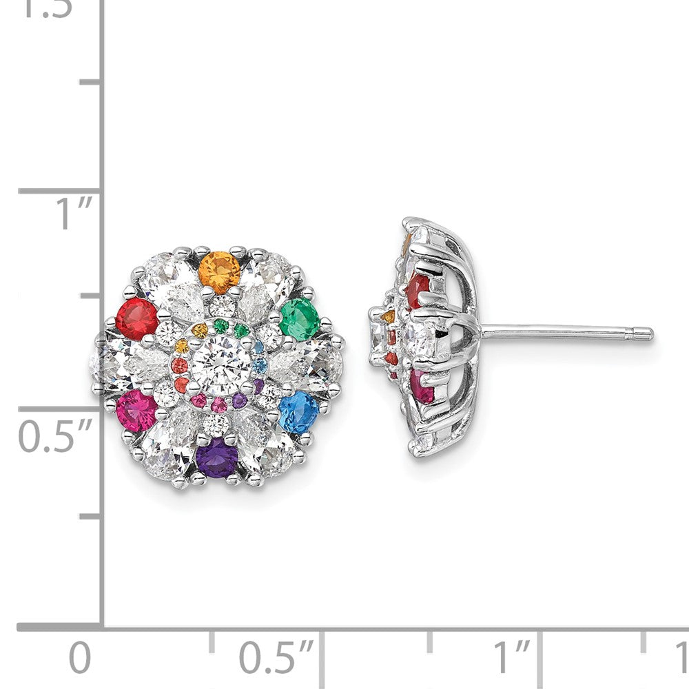 QE16769 Sterling Silver Rh-pltd Rainbow Nano Crystal and Clear CZ Post Earrings