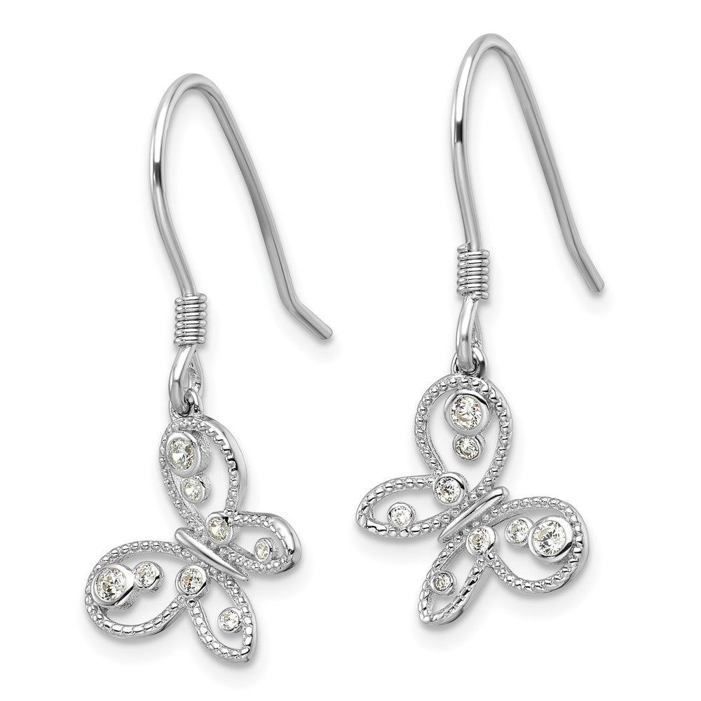 QE16773 Sterling Silver Rhodium-plated CZ Butterfly Shepherd Hook Earrings