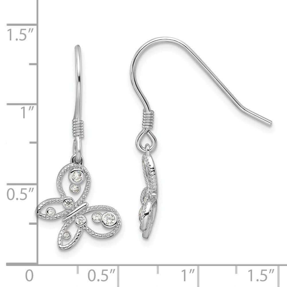 QE16773 Sterling Silver Rhodium-plated CZ Butterfly Shepherd Hook Earrings