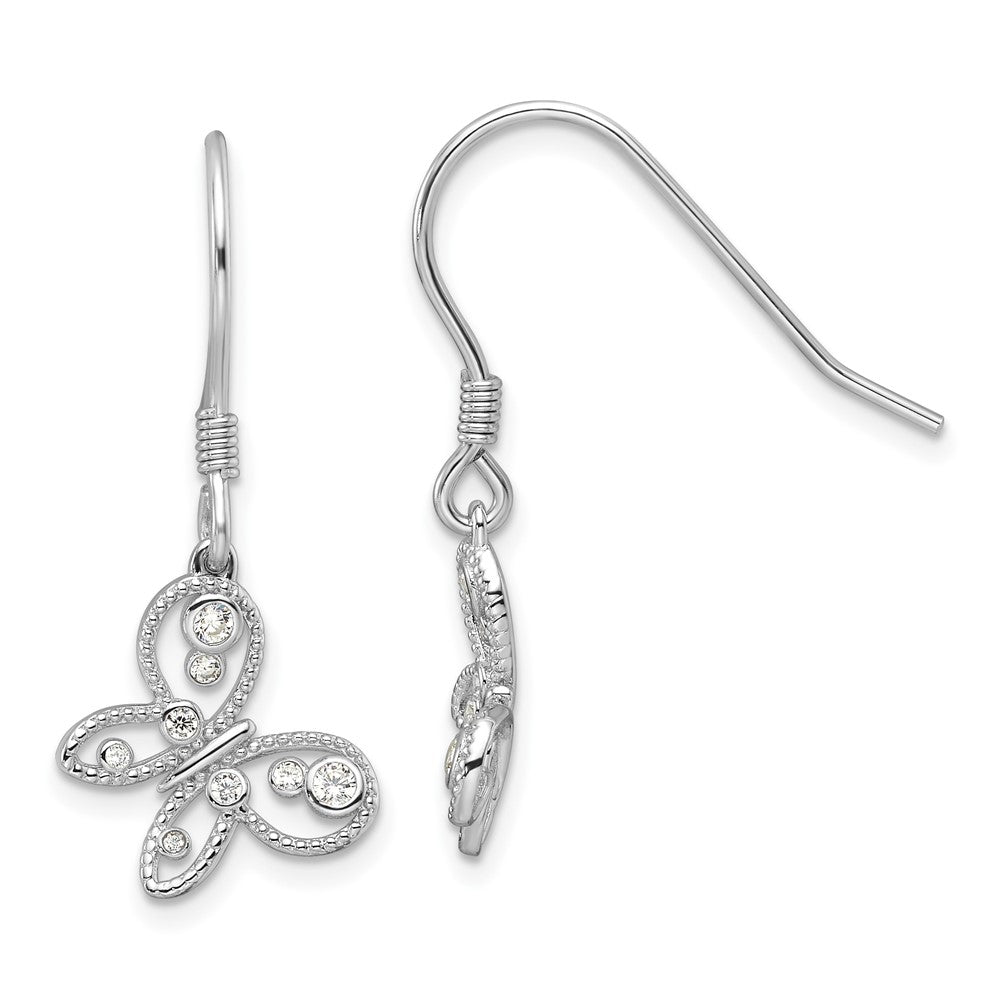 QE16773 Sterling Silver Rhodium-plated CZ Butterfly Shepherd Hook Earrings