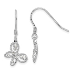 QE16773 Sterling Silver Rhodium-plated CZ Butterfly Shepherd Hook Earrings