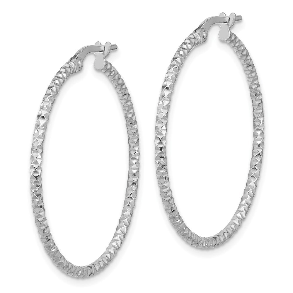 QE16775 Sterling Silver Rhodium-plated Polished Textured 1.60mm Hoop Earrings