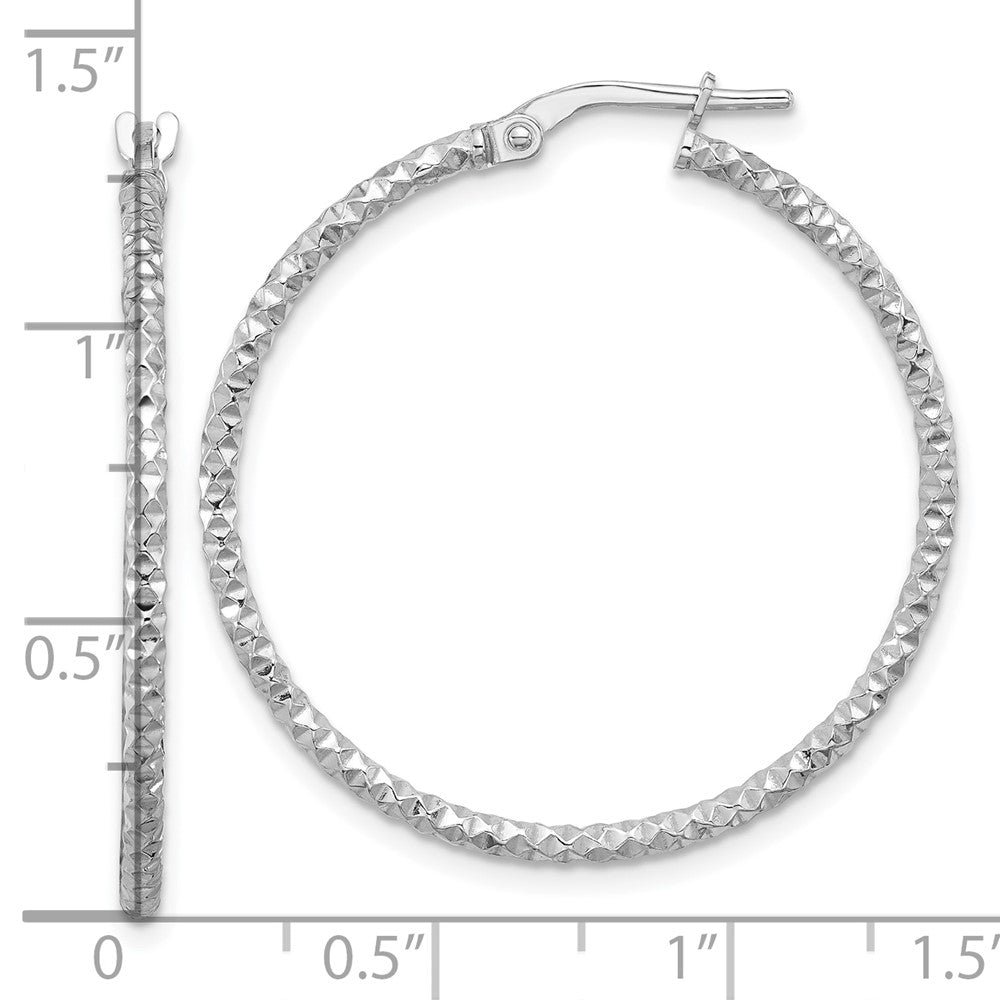 QE16775 Sterling Silver Rhodium-plated Polished Textured 1.60mm Hoop Earrings