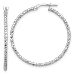 QE16775 Sterling Silver Rhodium-plated Polished Textured 1.60mm Hoop Earrings