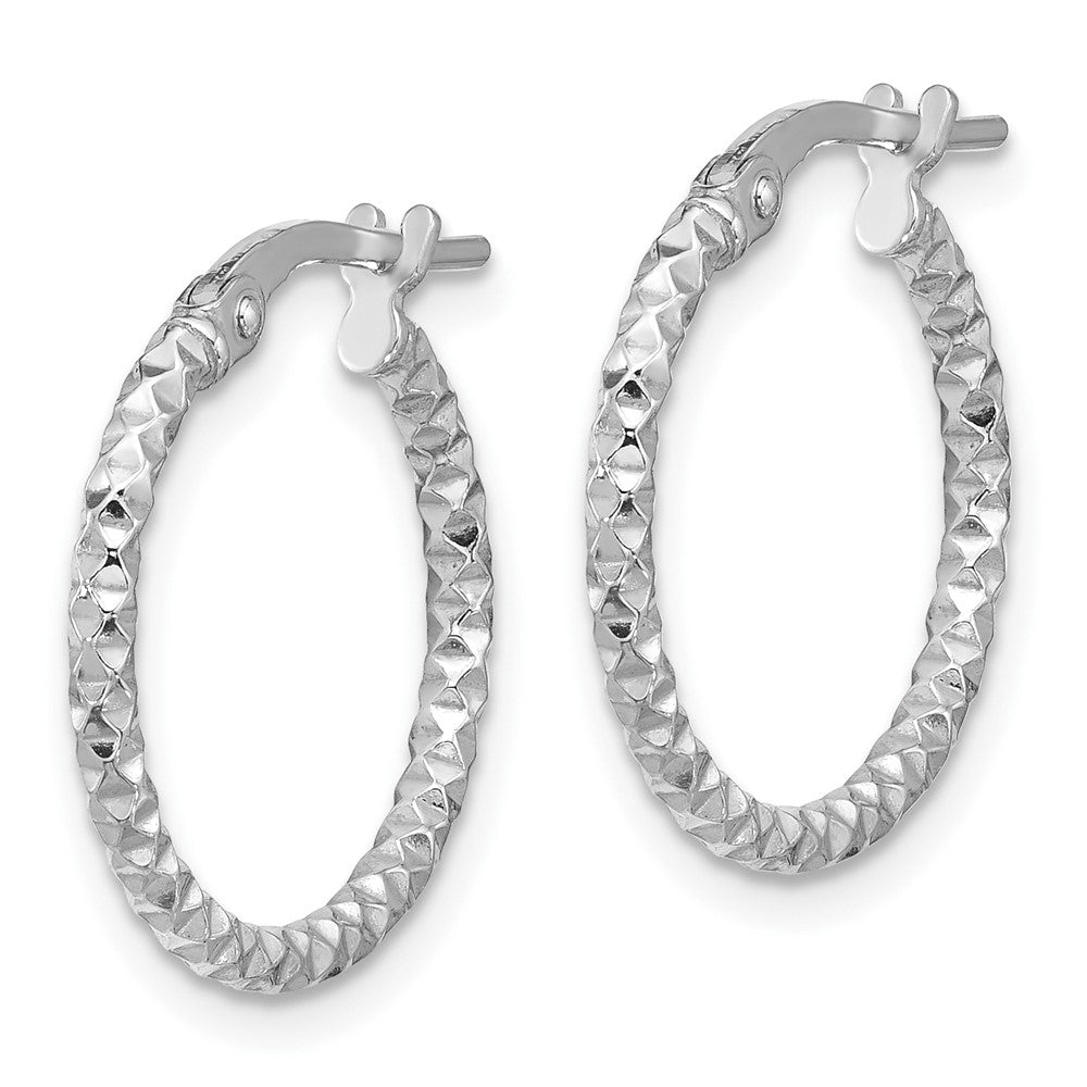 QE16776 Sterling Silver Rhodium-plated Polished Textured 1.60mm Hoop Earrings