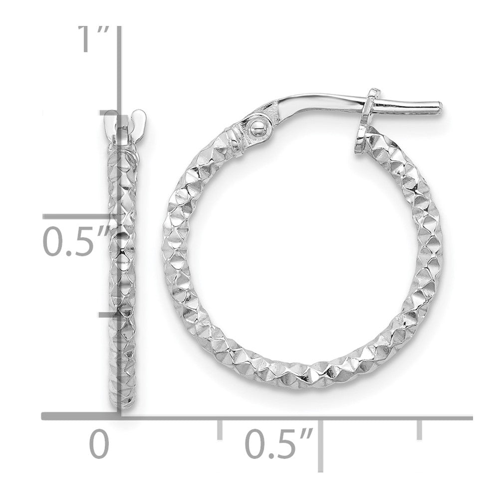 QE16776 Sterling Silver Rhodium-plated Polished Textured 1.60mm Hoop Earrings