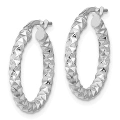 QE16777 Sterling Silver Rhodium-plated Polished Textured 2.50mm Hoop Earrings