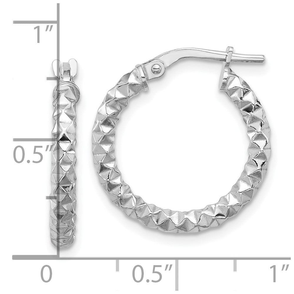 QE16777 Sterling Silver Rhodium-plated Polished Textured 2.50mm Hoop Earrings