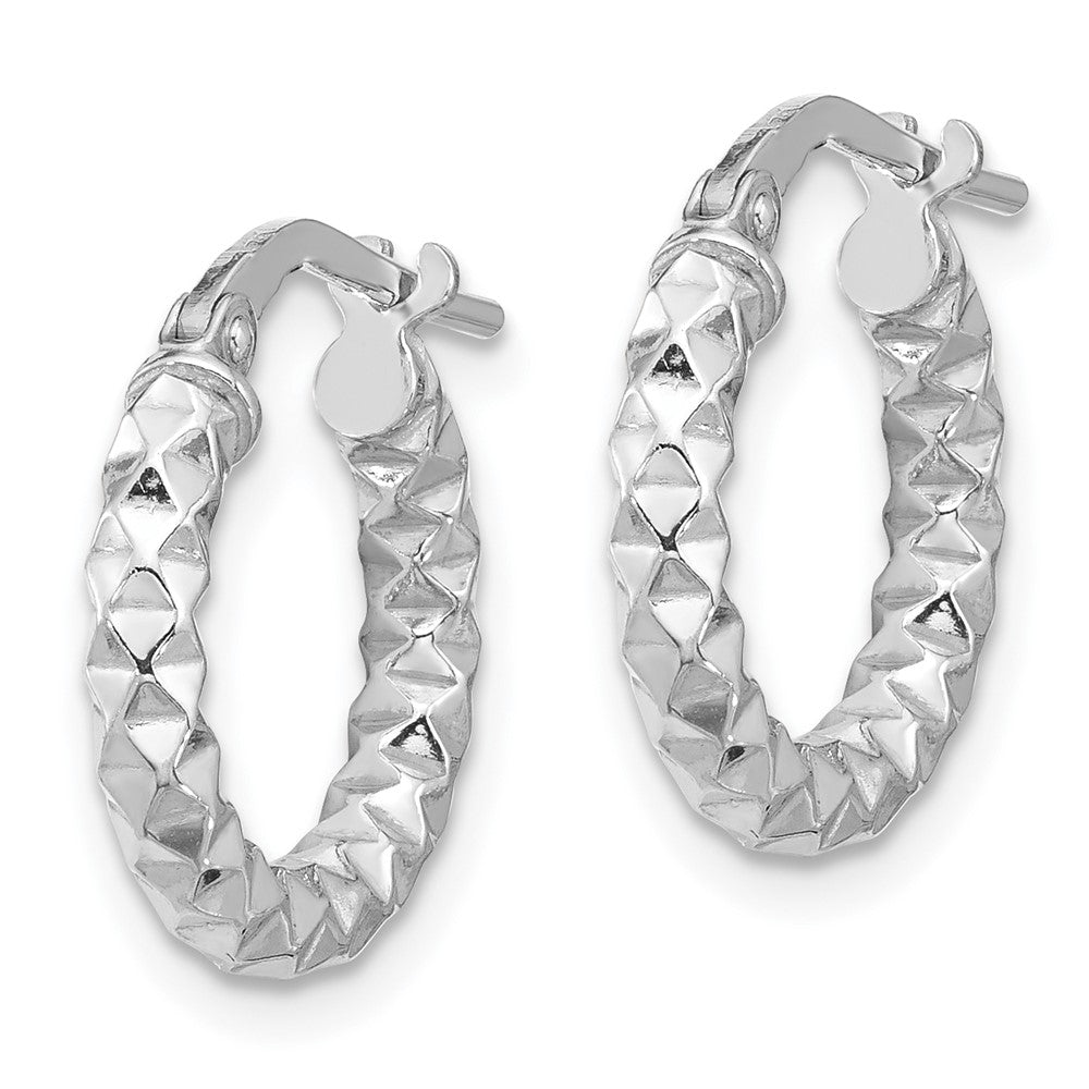 QE16778 Sterling Silver Rhodium-plated Polished Textured 2.50mm Hoop Earrings