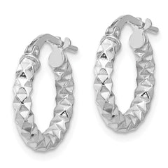 QE16778 Sterling Silver Rhodium-plated Polished Textured 2.50mm Hoop Earrings