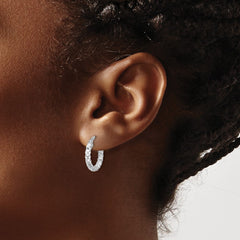QE16778 Sterling Silver Rhodium-plated Polished Textured 2.50mm Hoop Earrings