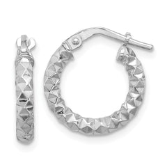 QE16778 Sterling Silver Rhodium-plated Polished Textured 2.50mm Hoop Earrings