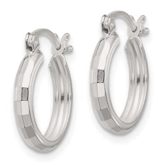 QE16779 Sterling Silver Polished Textured Hoop Earrings