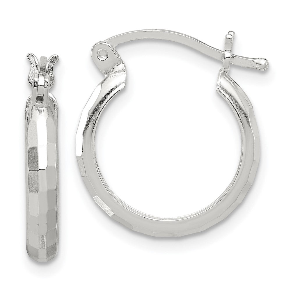 QE16779 Sterling Silver Polished Textured Hoop Earrings