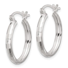 QE16780 Sterling Silver Polished Textured Hoop Earrings