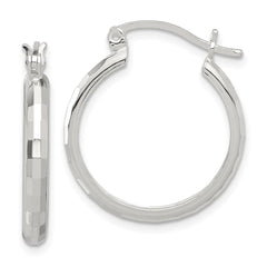 QE16780 Sterling Silver Polished Textured Hoop Earrings