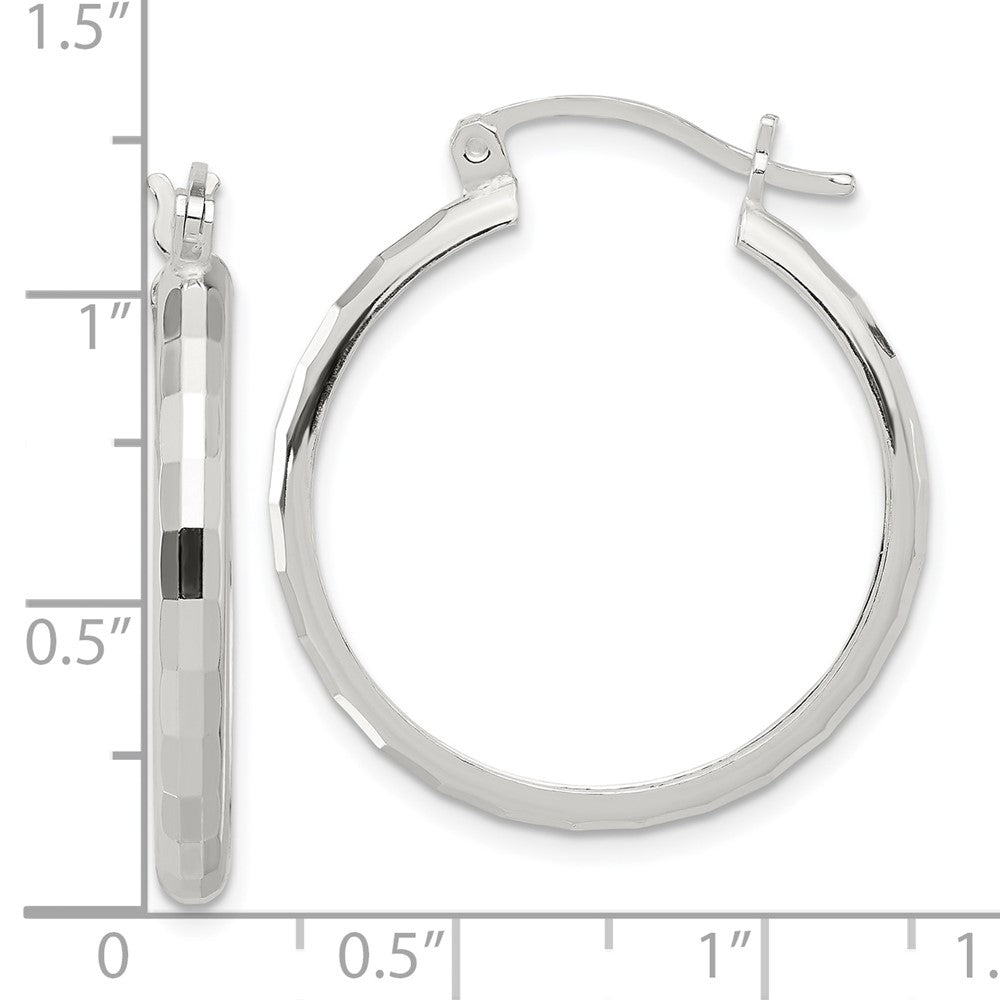 QE16781 Sterling Silver Polished Textured Hoop Earrings