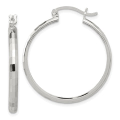 QE16782 Sterling Silver Polished Textured Hoop Earrings