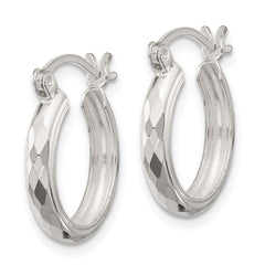 QE16783 Sterling Silver Polished Textured Hoop Earrings