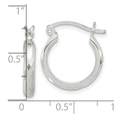 QE16783 Sterling Silver Polished Textured Hoop Earrings