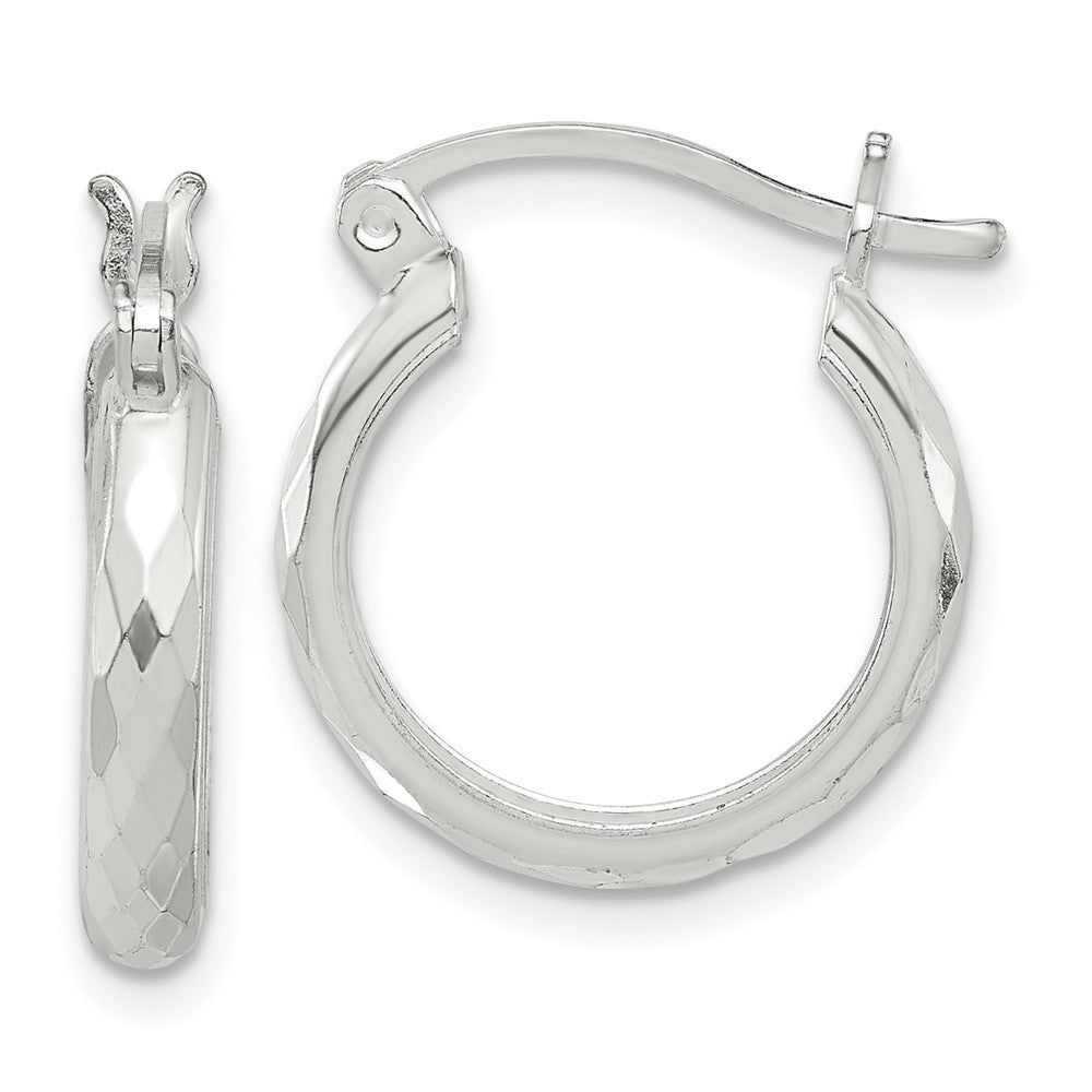 QE16783 Sterling Silver Polished Textured Hoop Earrings