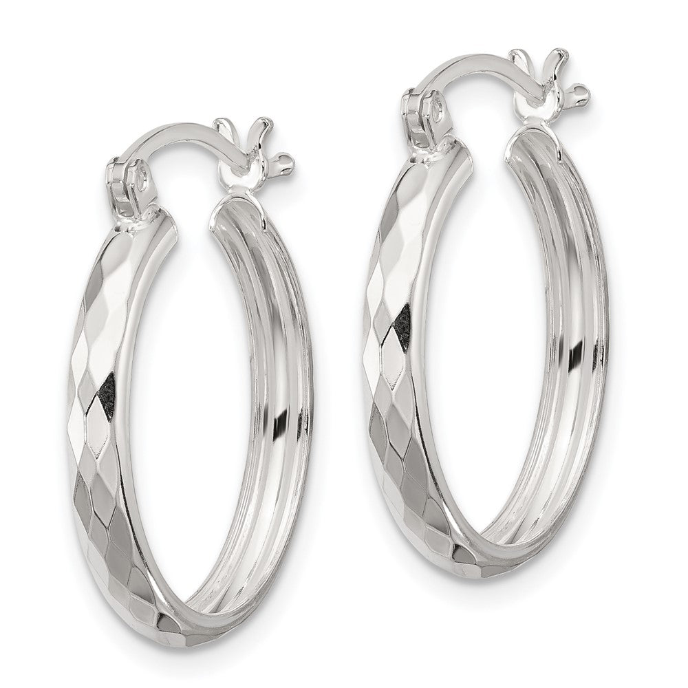 QE16784 Sterling Silver Polished Textured Hoop Earrings