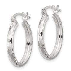 QE16784 Sterling Silver Polished Textured Hoop Earrings