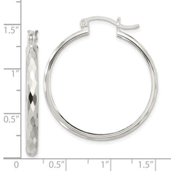 QE16786 Sterling Silver Polished Textured Hoop Earrings