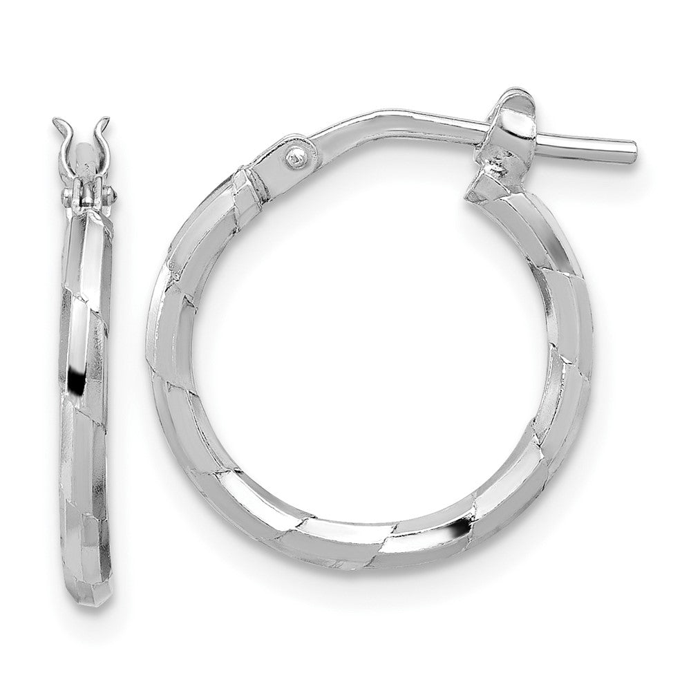 QE16787 Sterling Silver Rhodium-plated Polished Textured 1.60mm Hoop Earrings