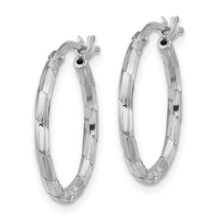 QE16788 Sterling Silver Rhodium-plated Polished Textured 1.60mm Hoop Earrings