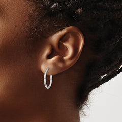 QE16788 Sterling Silver Rhodium-plated Polished Textured 1.60mm Hoop Earrings