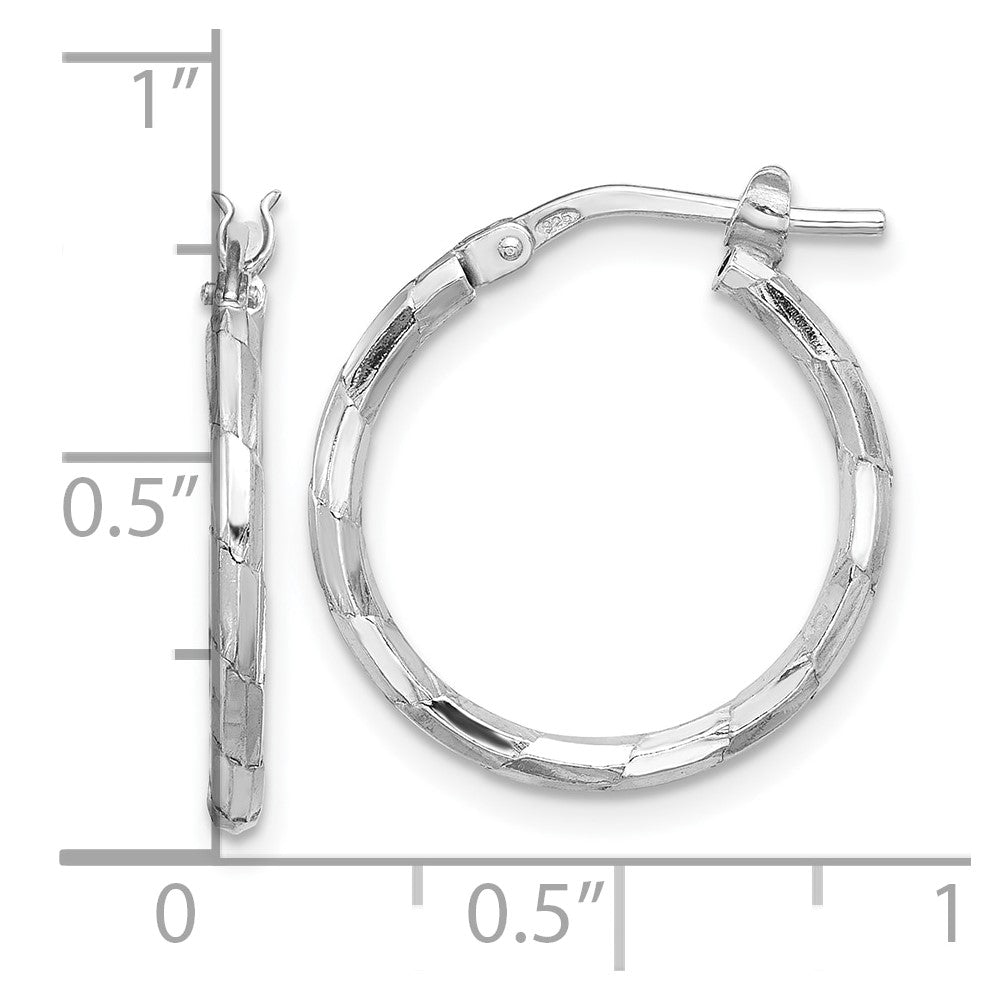 QE16788 Sterling Silver Rhodium-plated Polished Textured 1.60mm Hoop Earrings