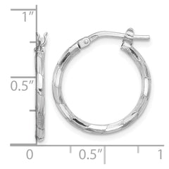 QE16788 Sterling Silver Rhodium-plated Polished Textured 1.60mm Hoop Earrings