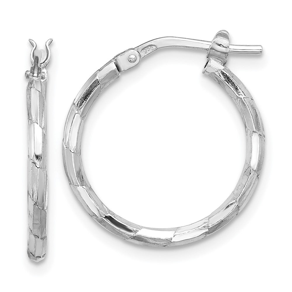 QE16788 Sterling Silver Rhodium-plated Polished Textured 1.60mm Hoop Earrings