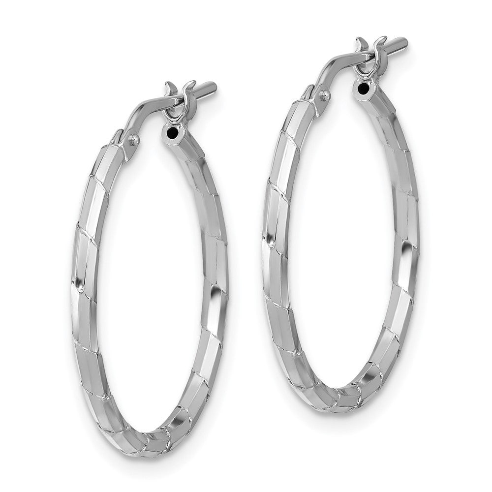 QE16789 Sterling Silver Rhodium-plated Polished Textured 1.60mm Hoop Earrings