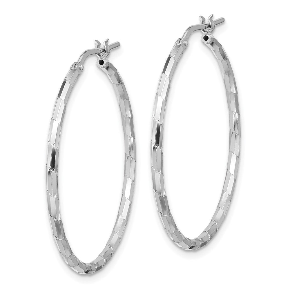 QE16791 Sterling Silver Rhodium-plated Polished Textured 1.60mm Hoop Earrings