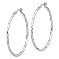 QE16792 Sterling Silver Rhodium-plated Polished Textured 1.60mm Hoop Earrings