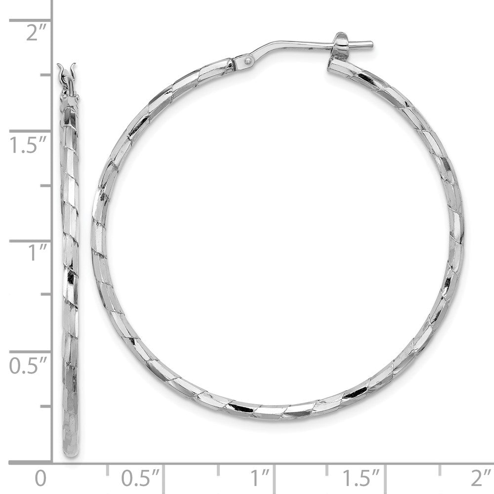 QE16792 Sterling Silver Rhodium-plated Polished Textured 1.60mm Hoop Earrings