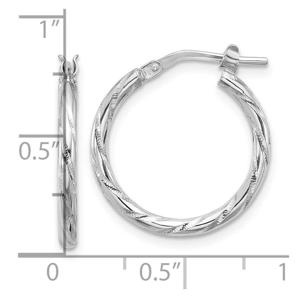 QE16793 Sterling Silver Rhodium-plated Polished Diamond-cut 2.00mm Hoop Earrings