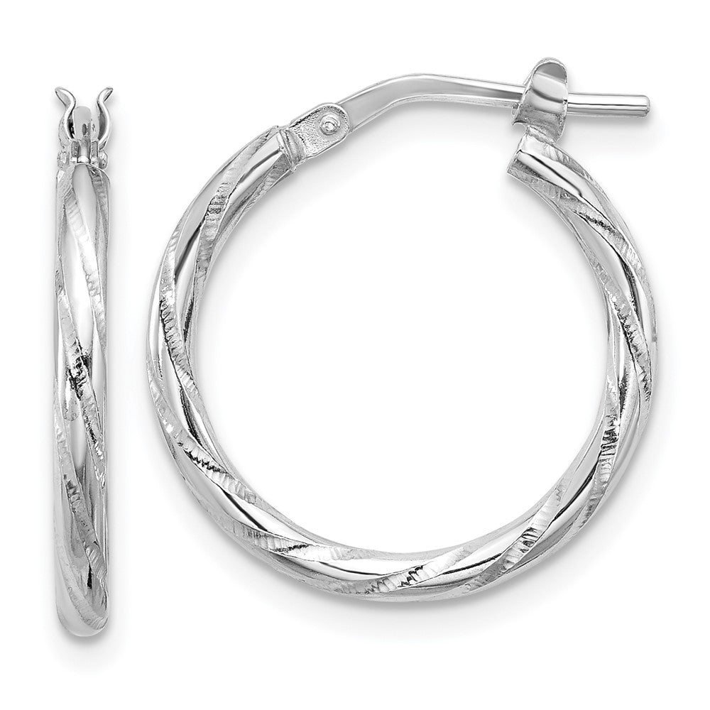 QE16793 Sterling Silver Rhodium-plated Polished Diamond-cut 2.00mm Hoop Earrings