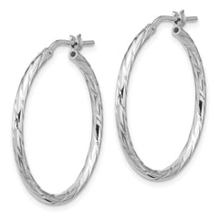 QE16794 Sterling Silver Rhodium-plated Polished Diamond-cut 2.00mm Hoop Earrings