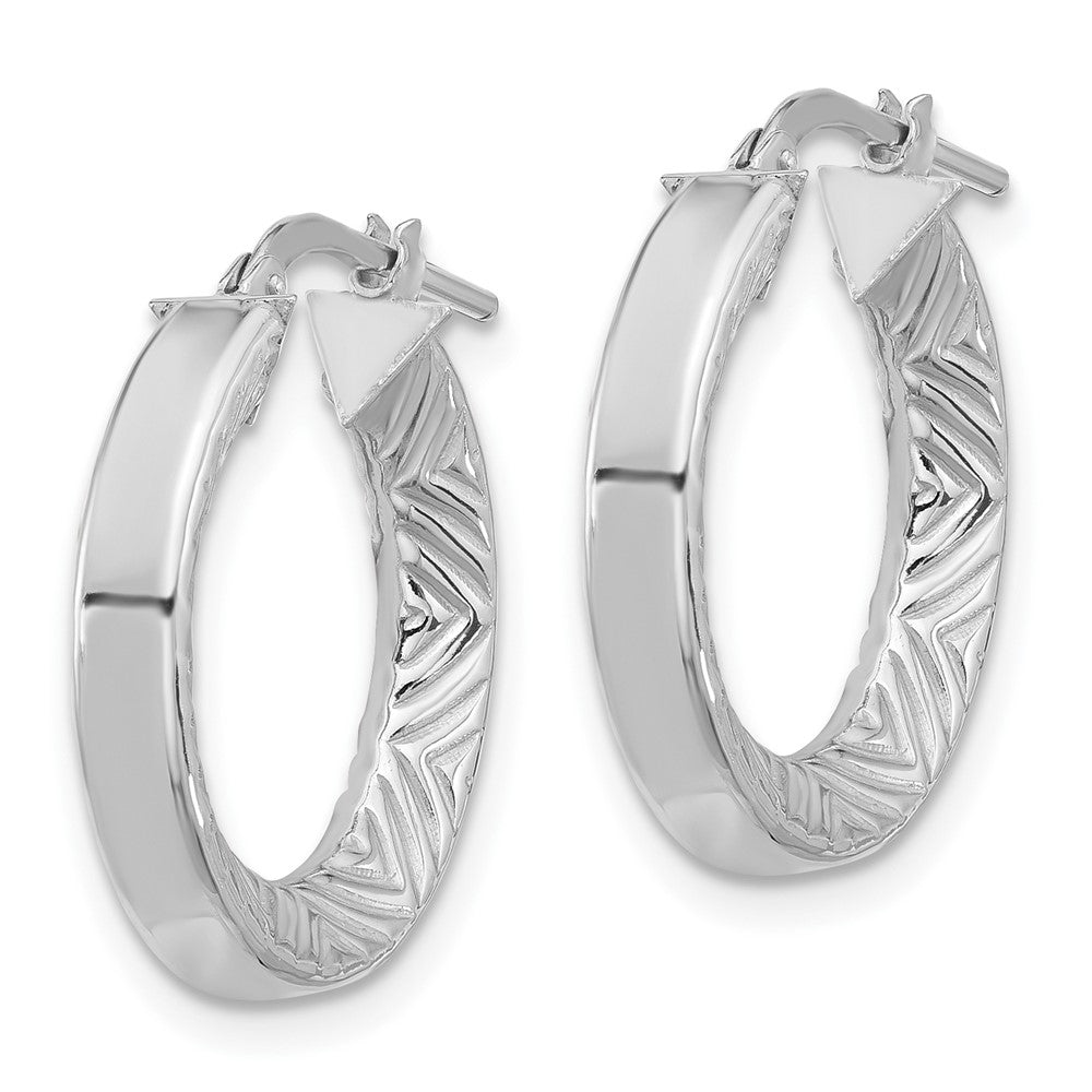 QE16805 Sterling Silver Rhodium-plated Polished and Textured Hoop Earrings