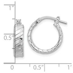 QE16807 Sterling Silver Rhodium-plated Polished and Textured Hoop Earrings