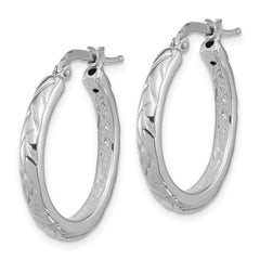 QE16808 Sterling Silver Rhodium-plated Polished and Textured Hoop Earrings